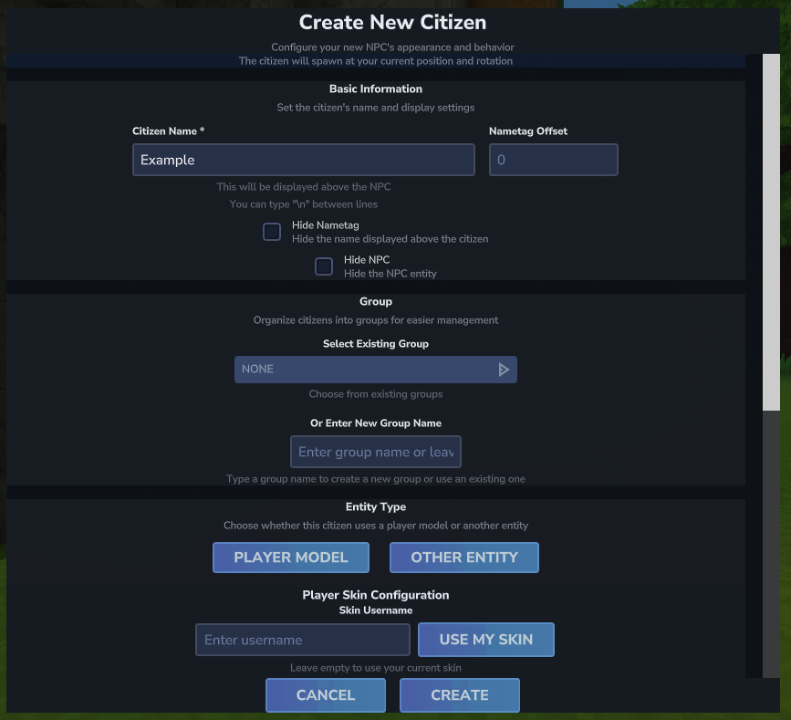 The Create New Citizen form